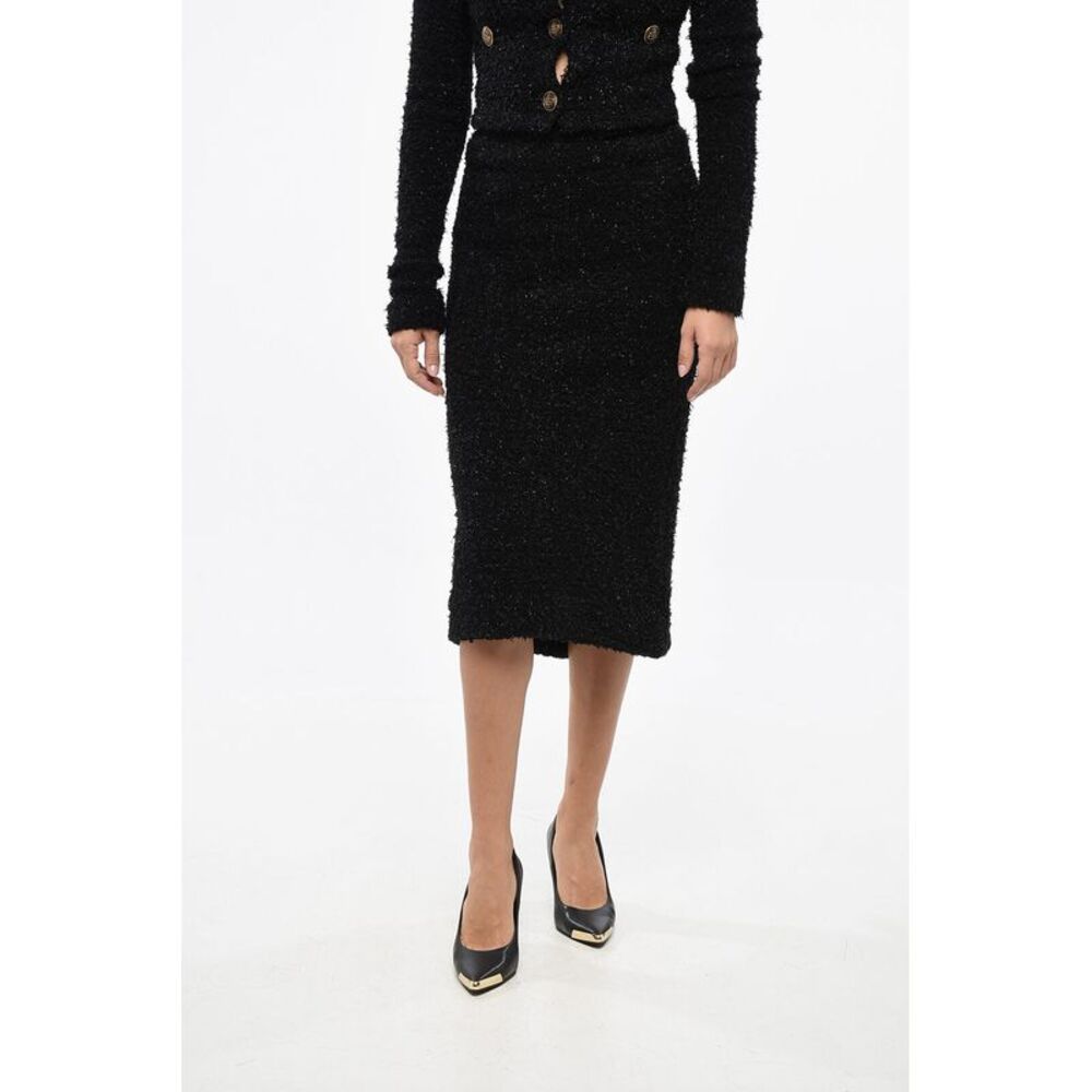 Lurex Knit Midi Skirt with Zip and Back Slit - Picture 2 of 5